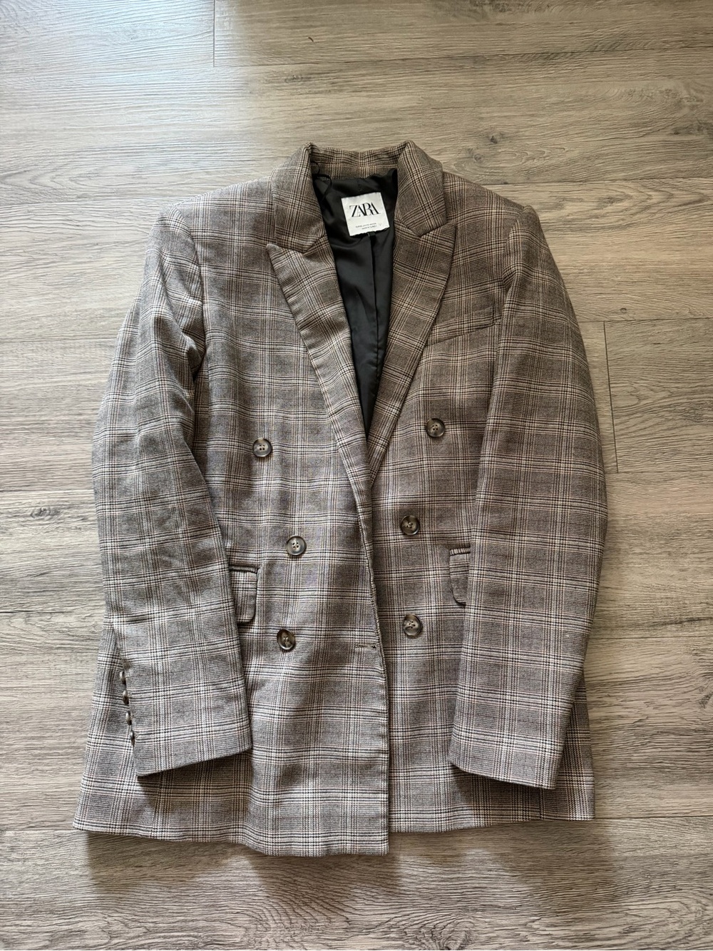 Zara Plaid Blazer in Brown and Cream with Black Lining